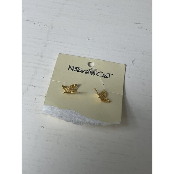 Nature Cast Butterfly Stud Earrings Gold-Tone Metal Jewelry - Picture 1 of 3